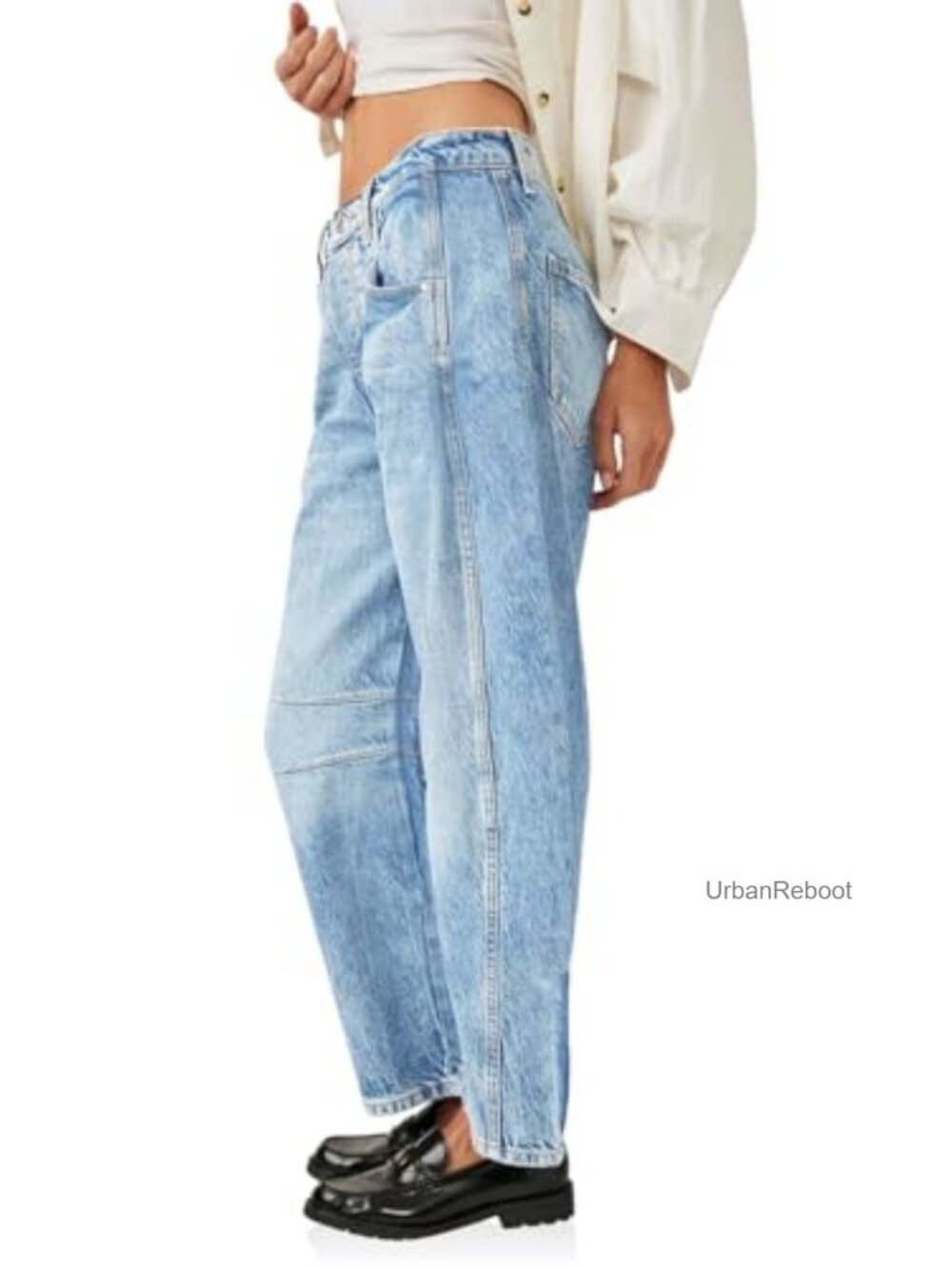 Baggy Boyfriend Jeans Wide Leg Mid Rise Barrel Denim Ankle Pants - Picture 4 of 7